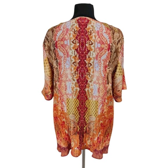 avenue Women Boho Tunic Top Plus Size 26/28 Plated Chiffon V-Neck Short SL 111A - Picture 3 of 7